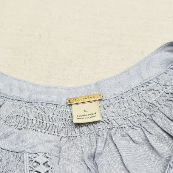 Magaschoni Women's Blouse V Neck 3/4 Sleeve Solid V Neck Linen Blue Size L - Picture 8 of 8